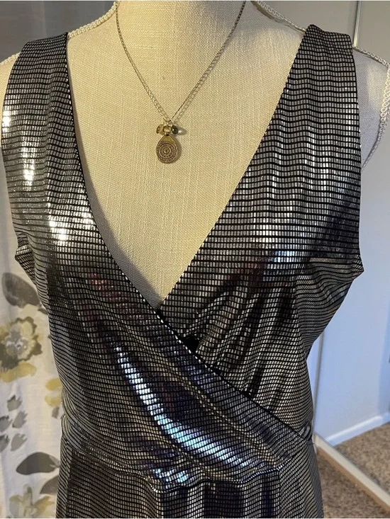Betabrand Metallic Silver Wrap Maxi Dress - Picture 5 of 6